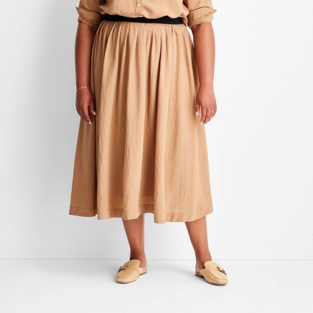 Women's High-Rise Full Lining Midi A-Line Skirt - Future Collective Brown XXL